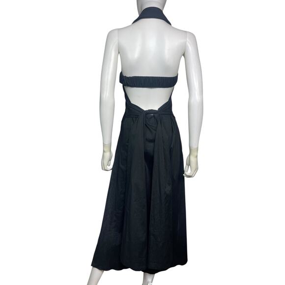 Misa Women's XS Black Poplin Jessika Vneck Button Up Tie Midi Dress EUC - Picture 5 of 5